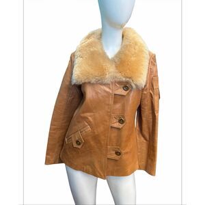 Sheep Mates Vintage Leather and Sheep Fur Tan Leather Jacket Women’s Size Small